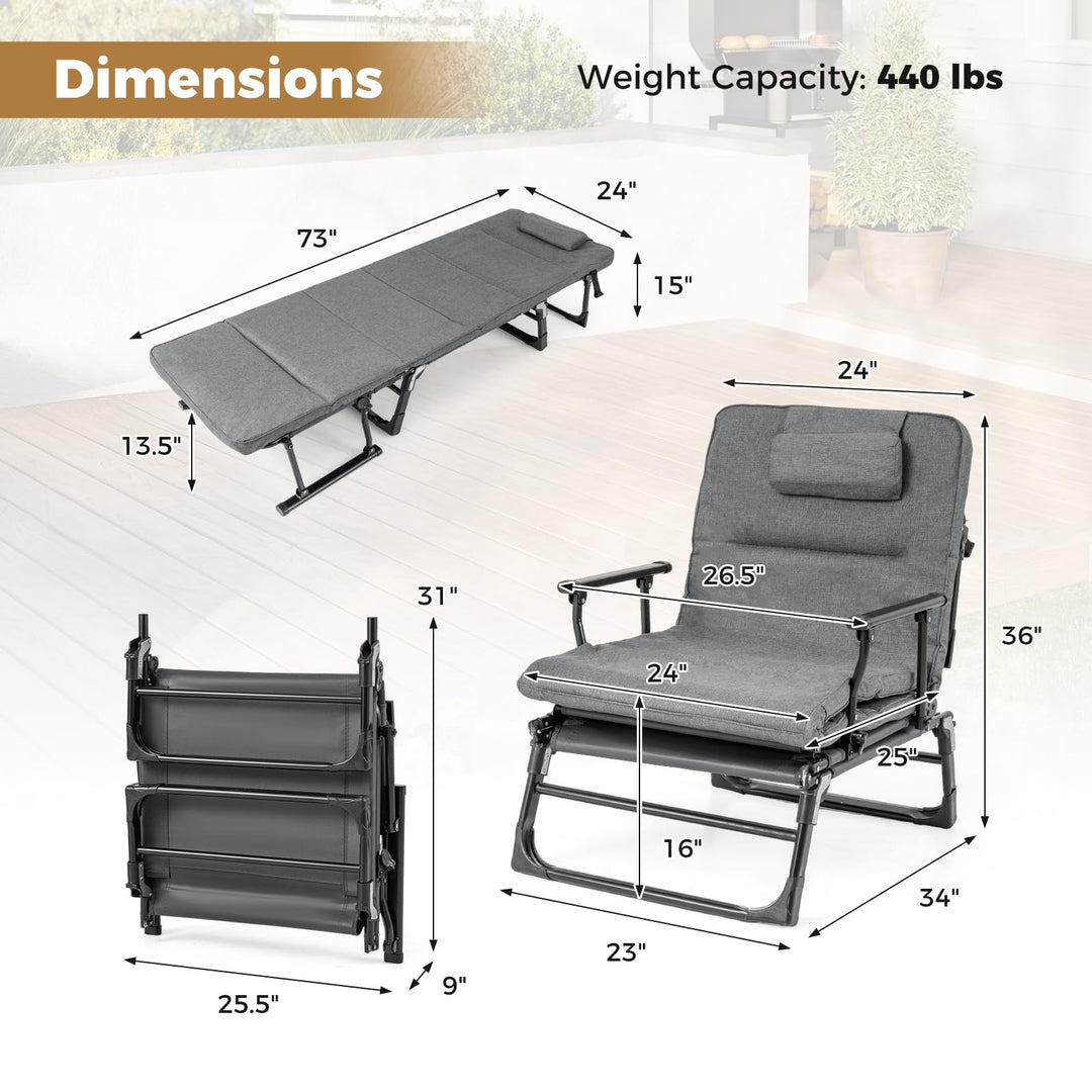 Giantex Folding Patio Lounge Chair with 6-Level Adjustable Backrest