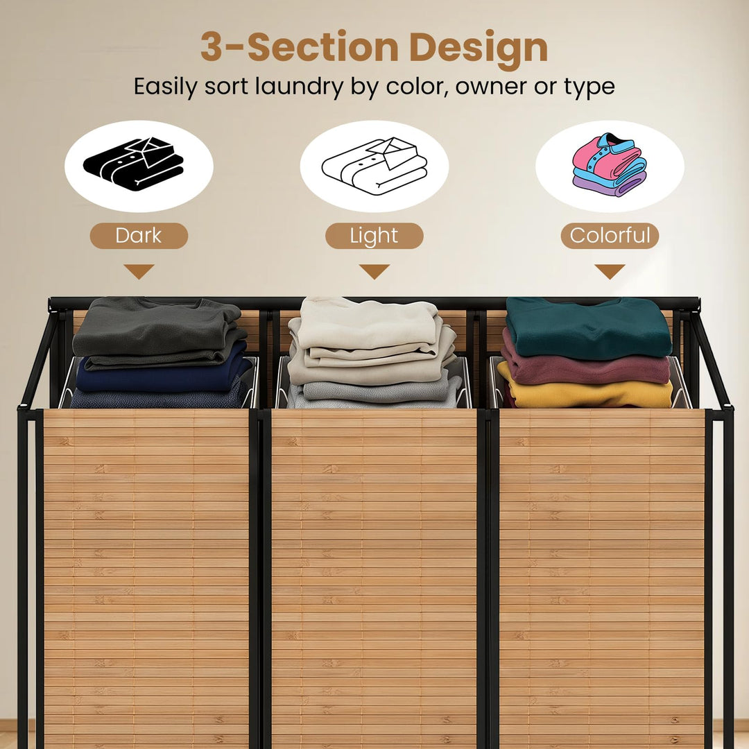 Giantex Laundry Hamper Sorter 3 Section with Lid