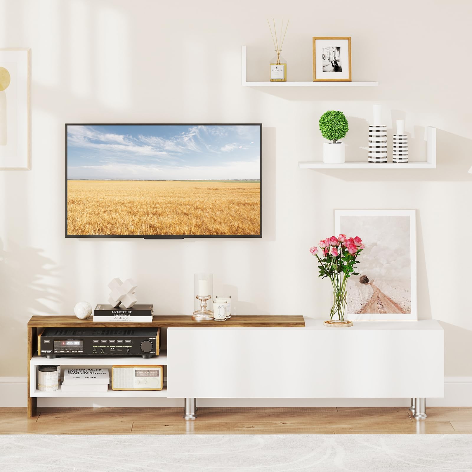 Giantex 80 Inch TV Stand and 2 Floating Shelves Set