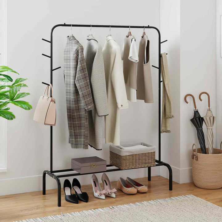 Giantex 50" Wide Freestanding Garment Rack with Hanging Rod 8 Hooks & Storage Shelf
