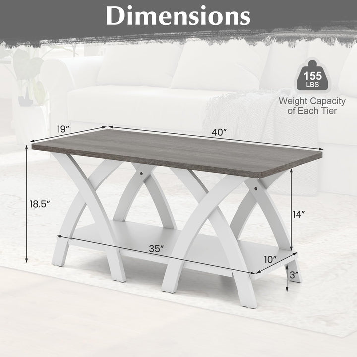 Giantex Farmhouse Coffee Table 2-Tier Wood Center Table with Storage Shelf & X-Shaped Support Legs
