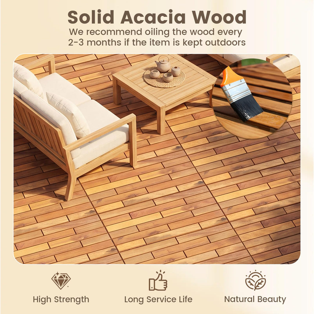 Giantex 24" x 12" Acacia Wood Deck Tiles with Drainage Base