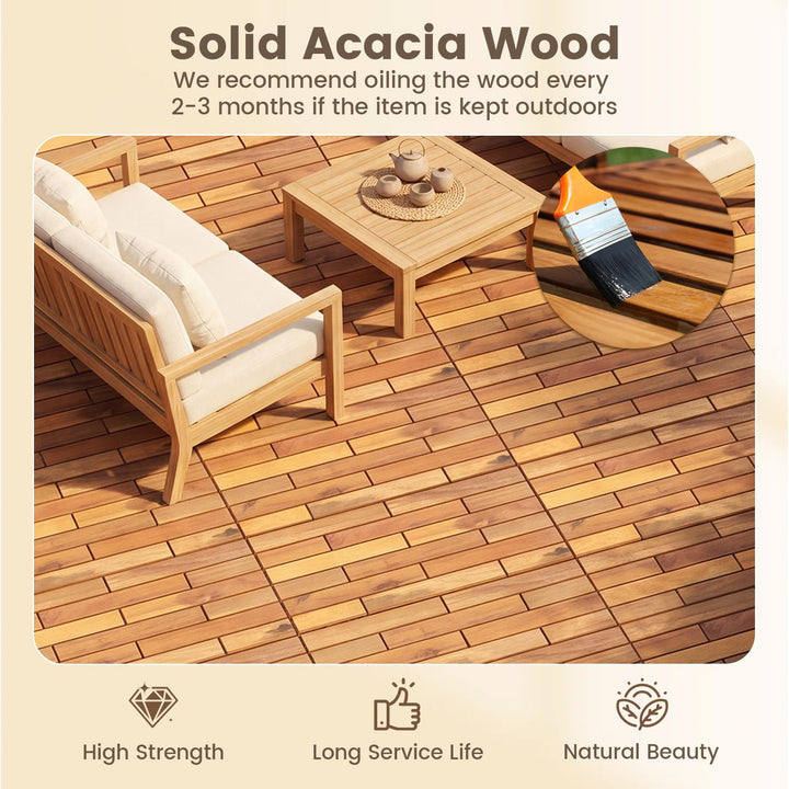 Giantex 24" x 12" Acacia Wood Deck Tiles with Drainage Base