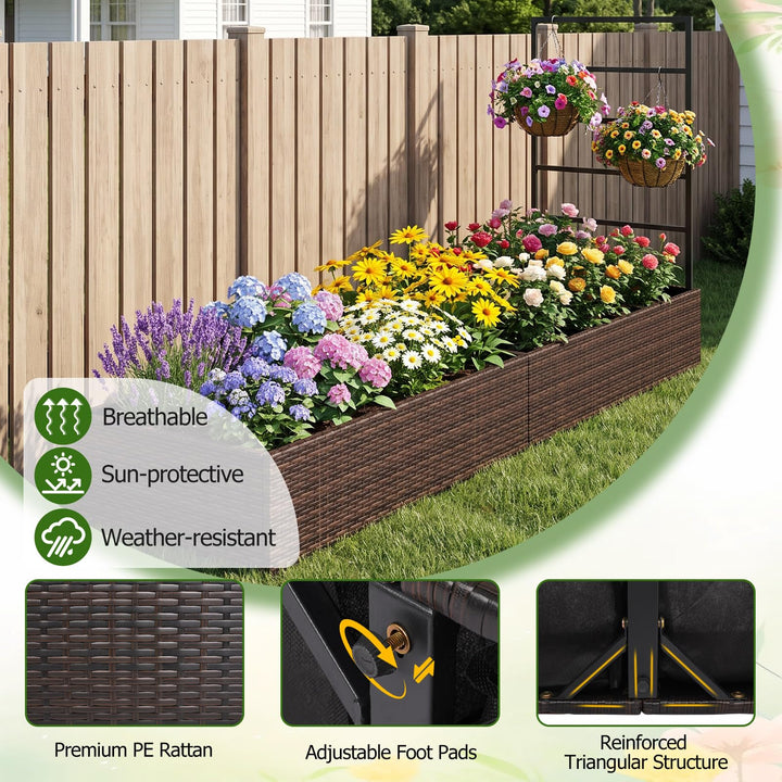 GIANTEX Rattan Raised Garden Bed with Trellis &amp; 2 Planter Boxes (1/2)