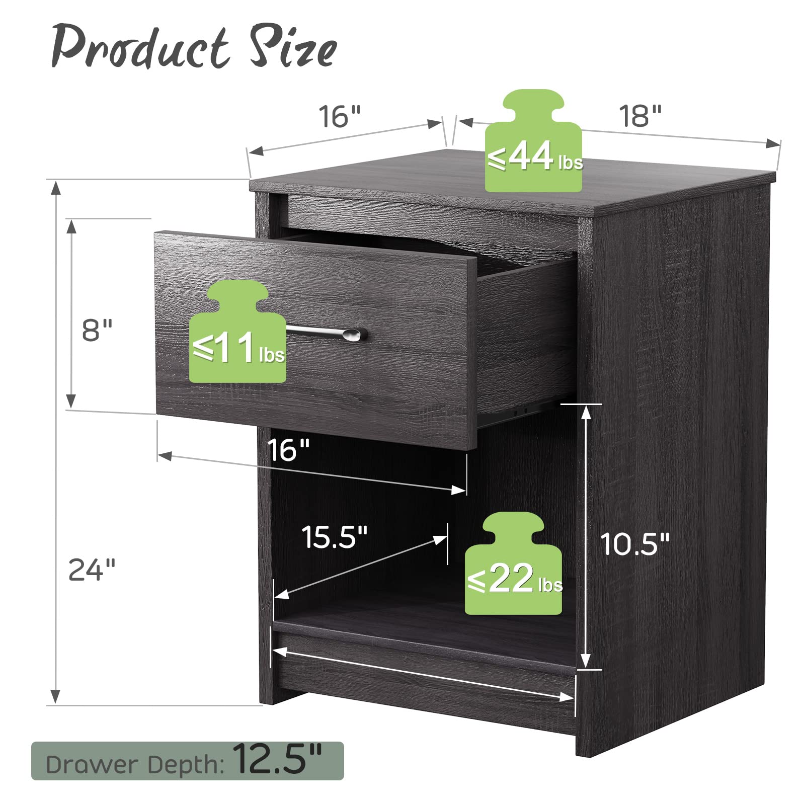 Nightstand w/Drawer, Wooden End Table w/Open Storage Compartment