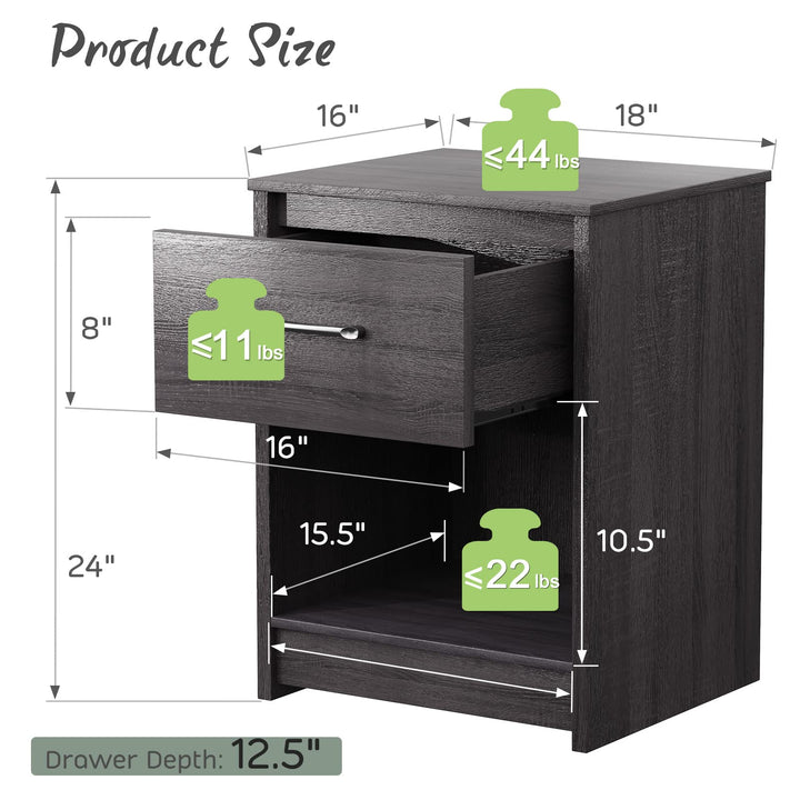 Nightstand w/Drawer, Wooden End Table w/Open Storage Compartment