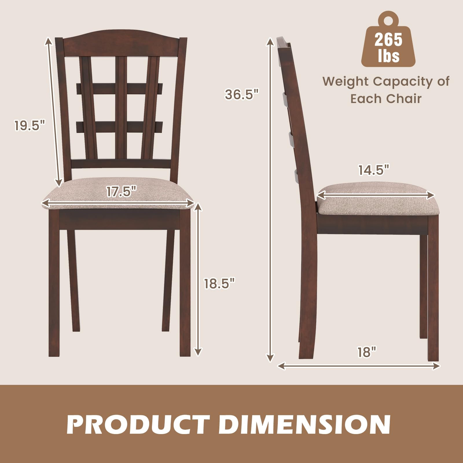 Giantex Wooden Dining Chair, Linen Fabric Padded Kitchen Chairs