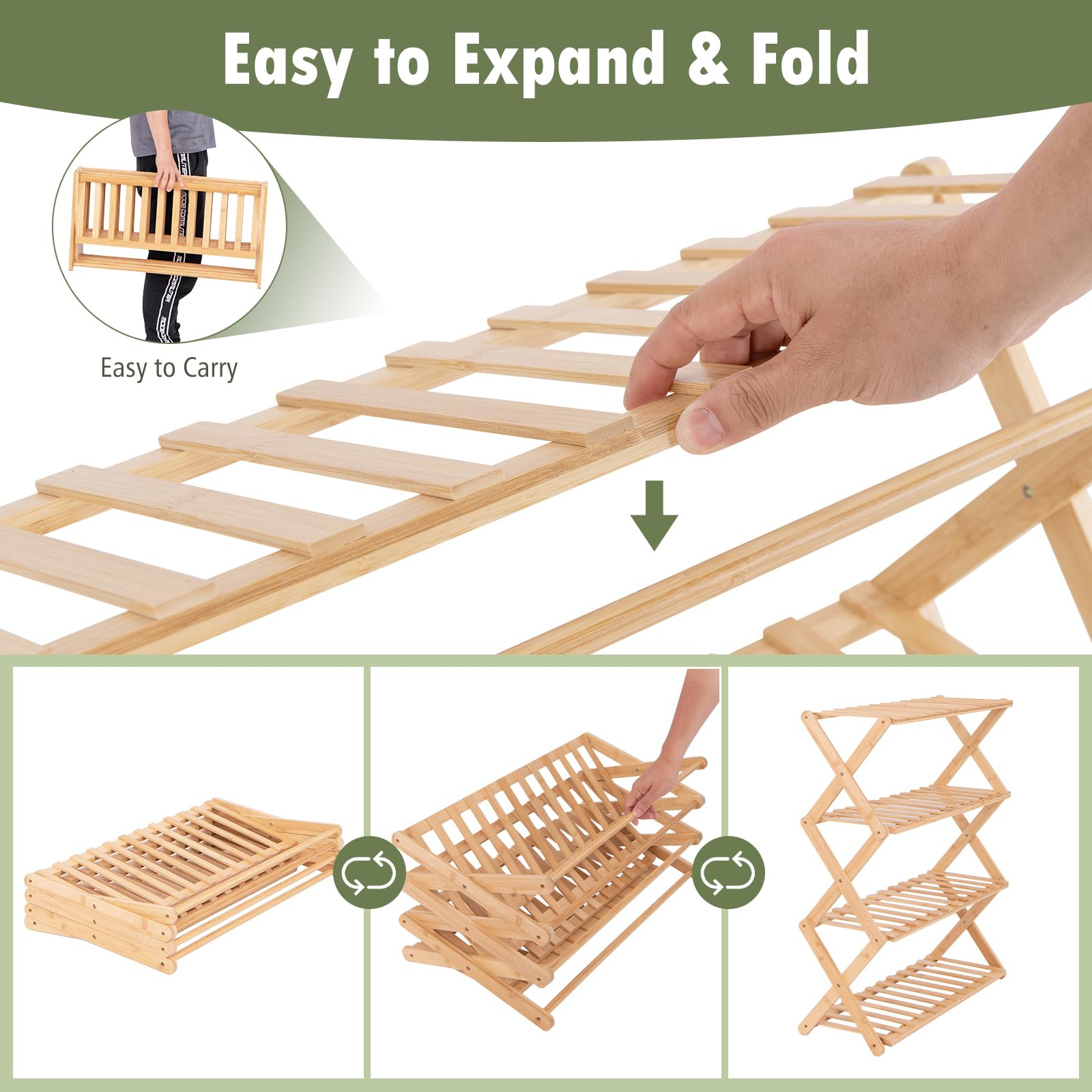 Giantex Bamboo Plant Stand Indoor, 4-Tier Folding Planter Shelf, Foldable Display Rack w/ Slatted Shelves, No Assembly