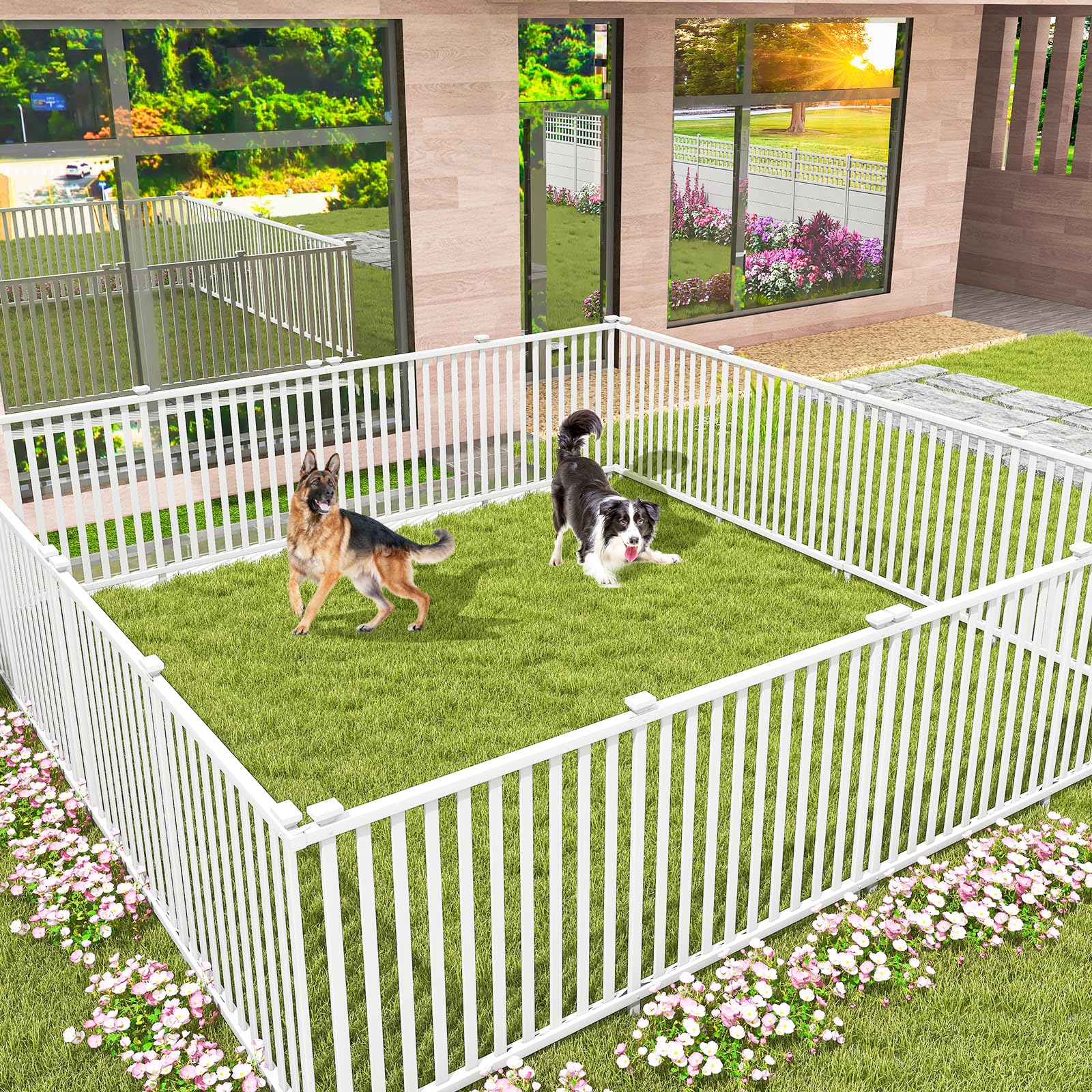 Giantex White Picket Fence - 2 Panels, 80''W x 37.5''H Decorative Outdoor Garden Fence