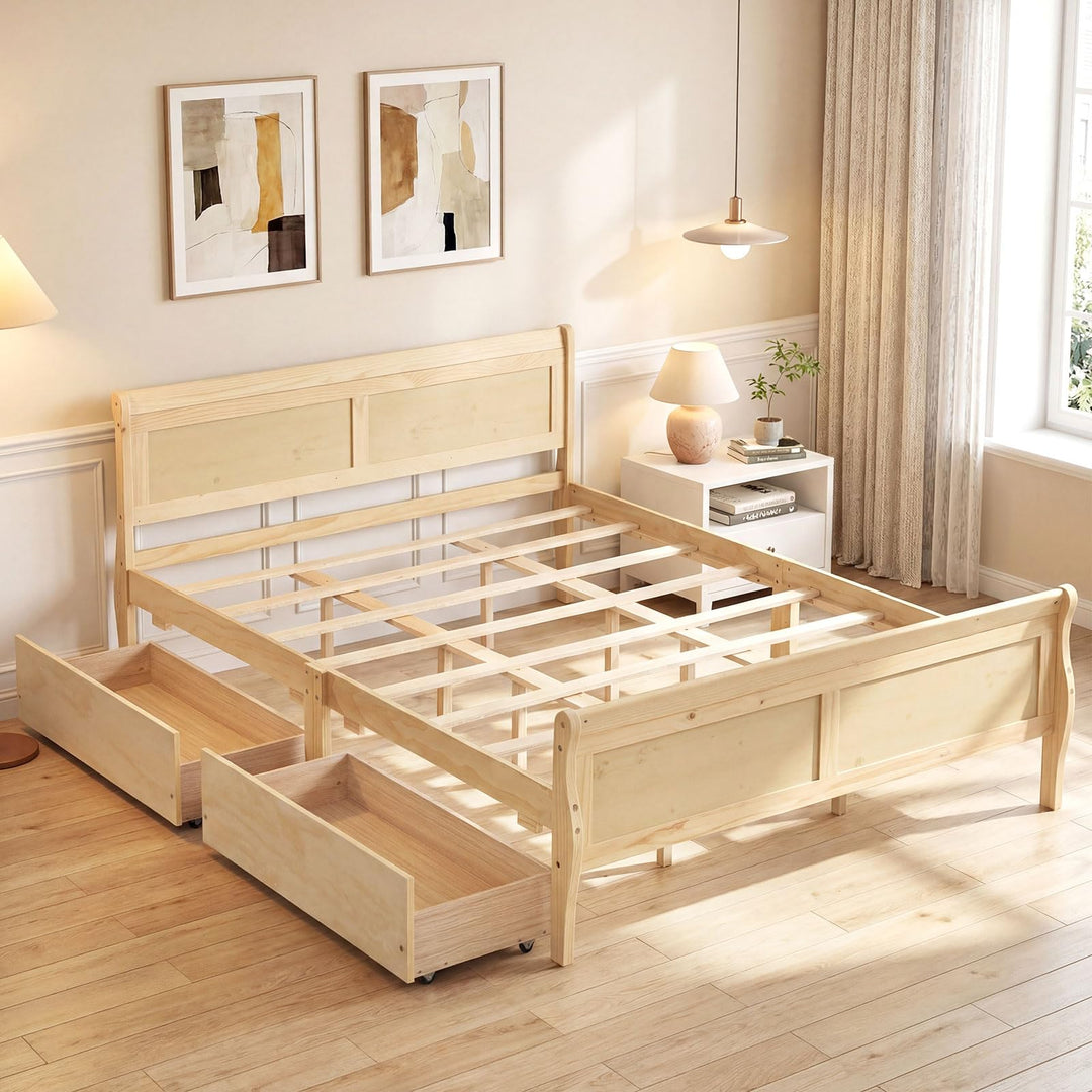 Giantex Twin/ Full/ Queen Bed with 2 Storage Drawers Wood Platform Bed with Headboard &amp; Footboard
