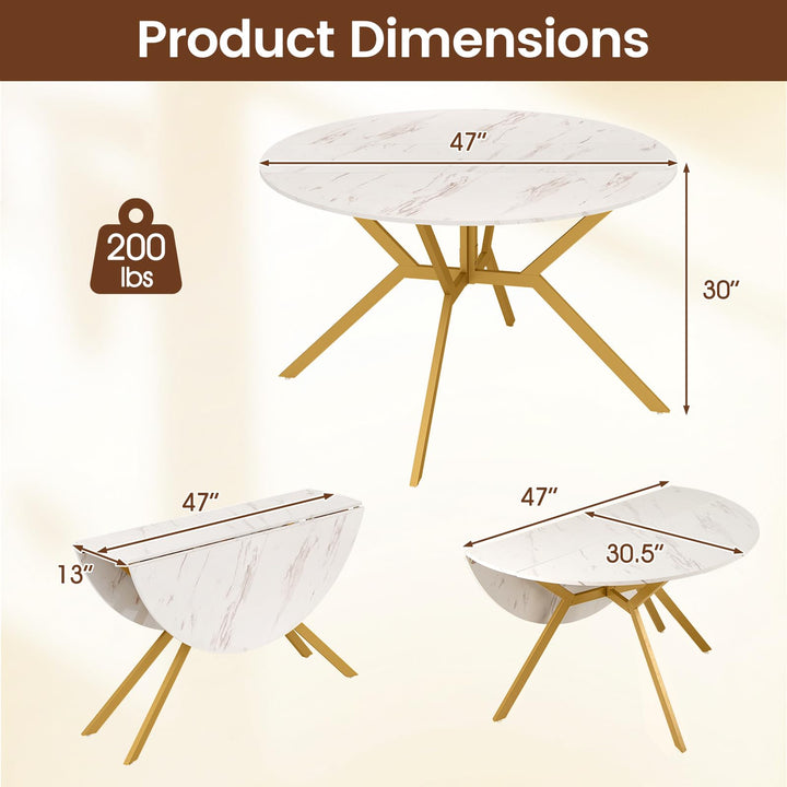 Giantex Folding Dining Table for 4-6 People 47" Round Drop Leaf Table with Metal Frame