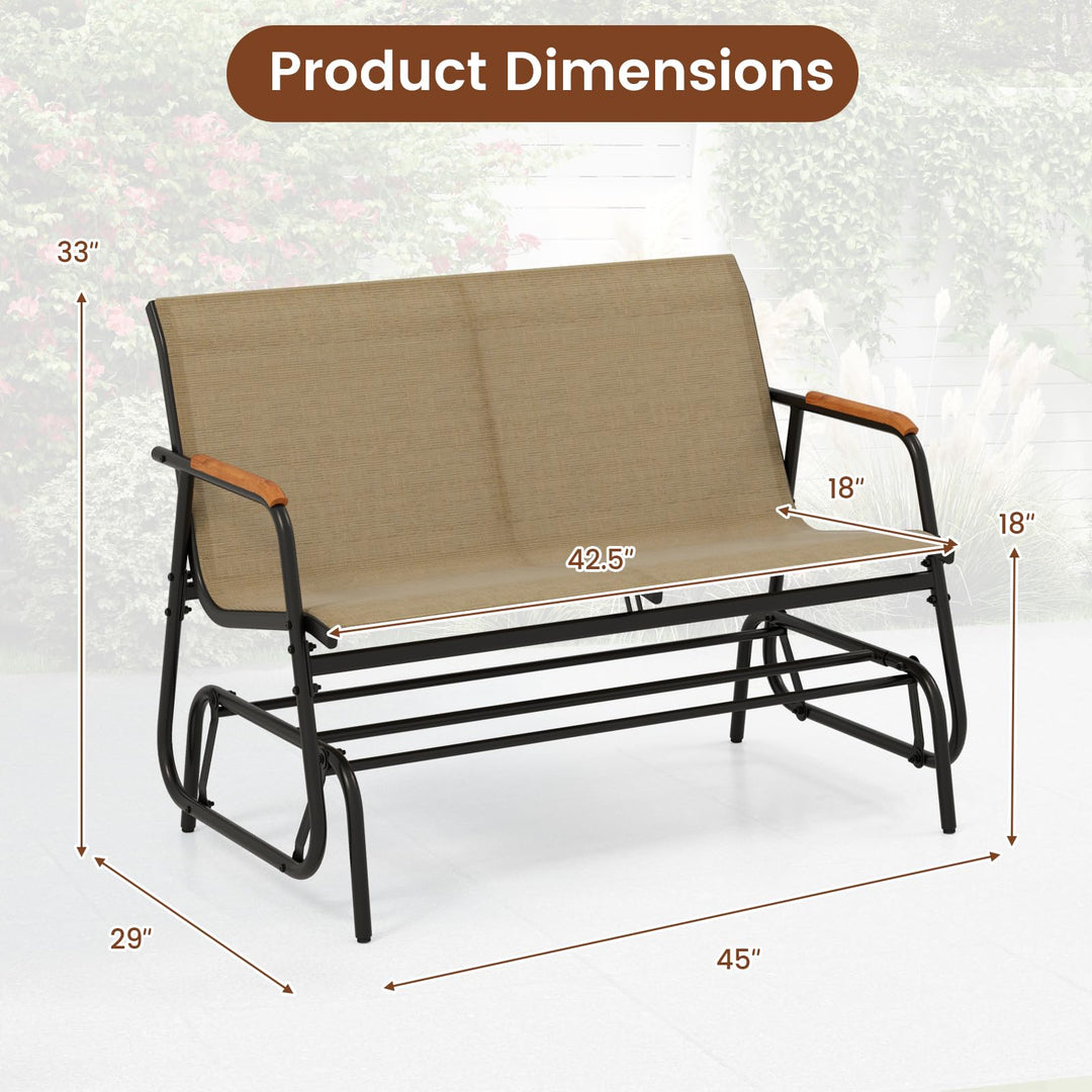 Giantex 2-Person Swing Gliding Loveseat with Curved Teak Armrests
