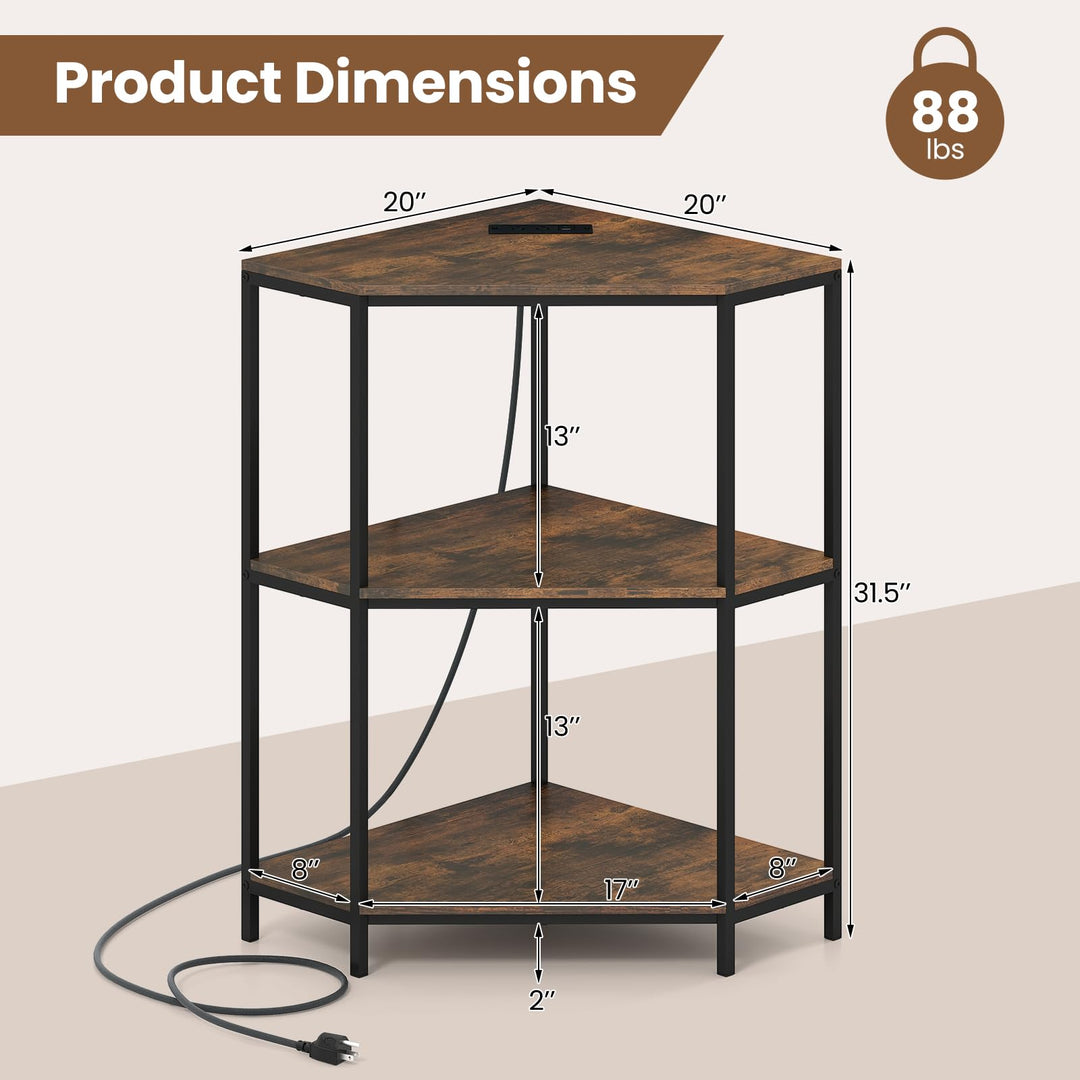 Giantex Corner Printer Stand 3-Tier Corner Shelf with Charging Station and Metal Frame