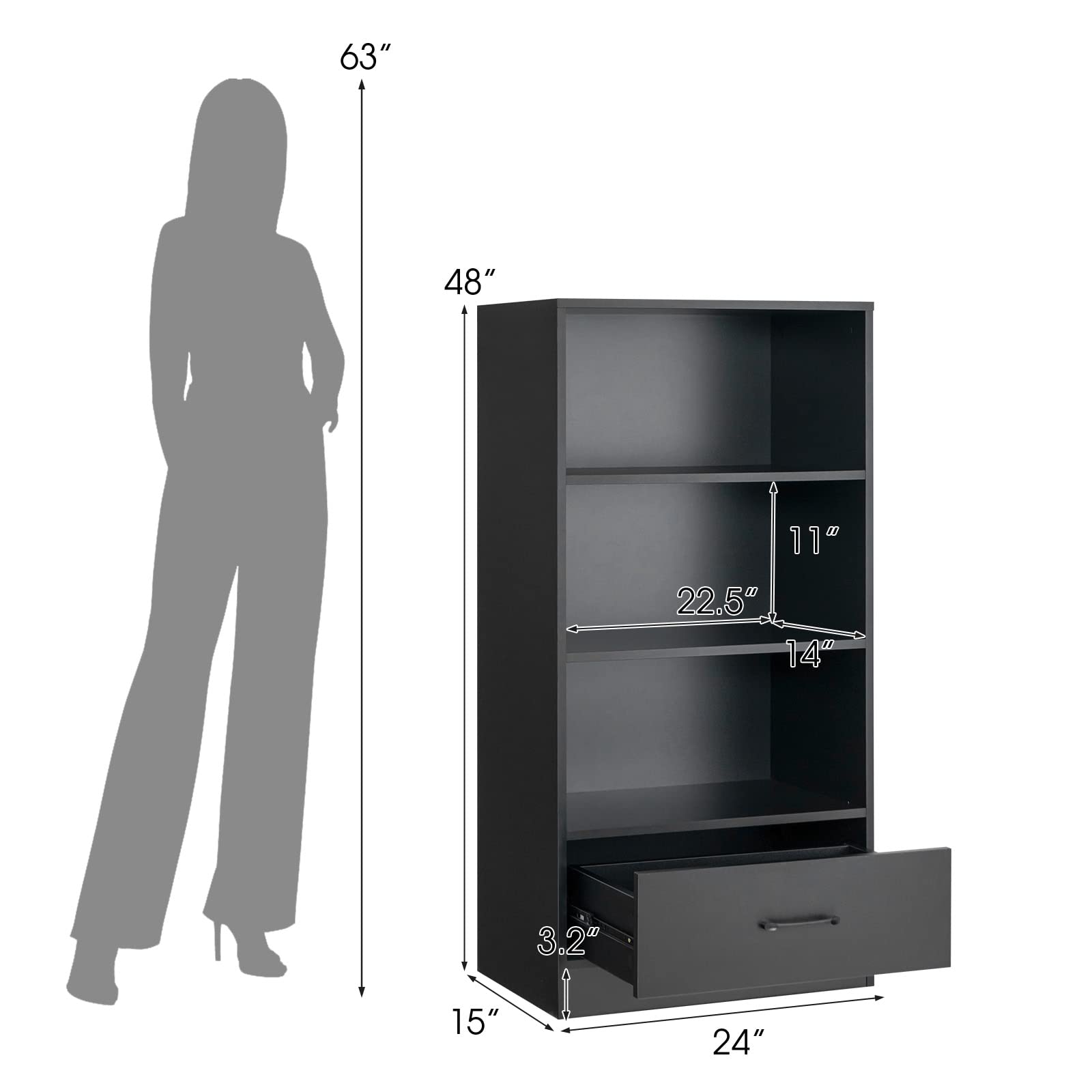 Giantex 4 Tier Bookcase with Drawer, 48" Tall Floor Standing Organizer Display Storage Shelves with Anti-toppling Device