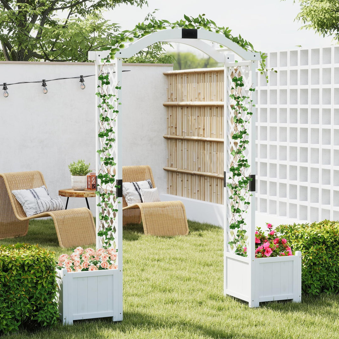 Giantex Garden Arbor with Planter, Wooden Planter Arch with Trellis, Outdoor Arch for Climbing Plants