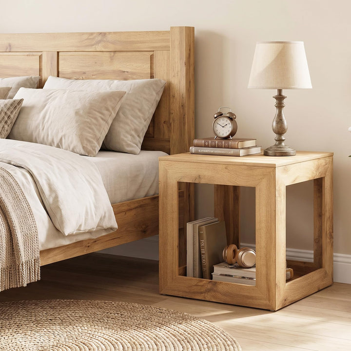 GIANTEX 20" Square Farmhouse End Table with 2-Tier Storage Shelf (1/2)