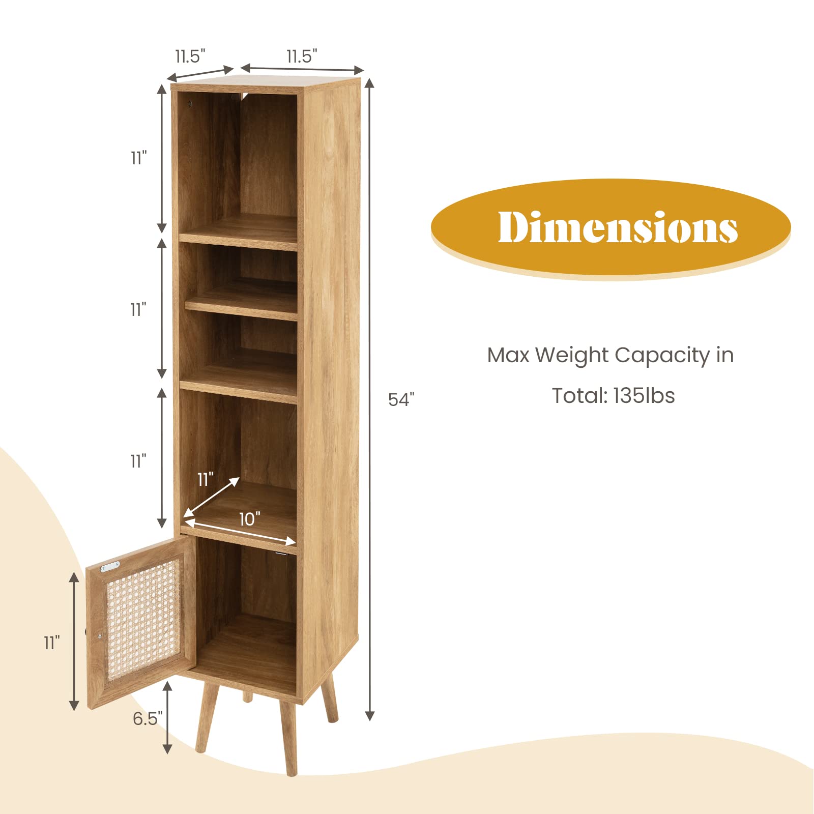 Giantex 54" Tall 4-Tier Bookcase with Door