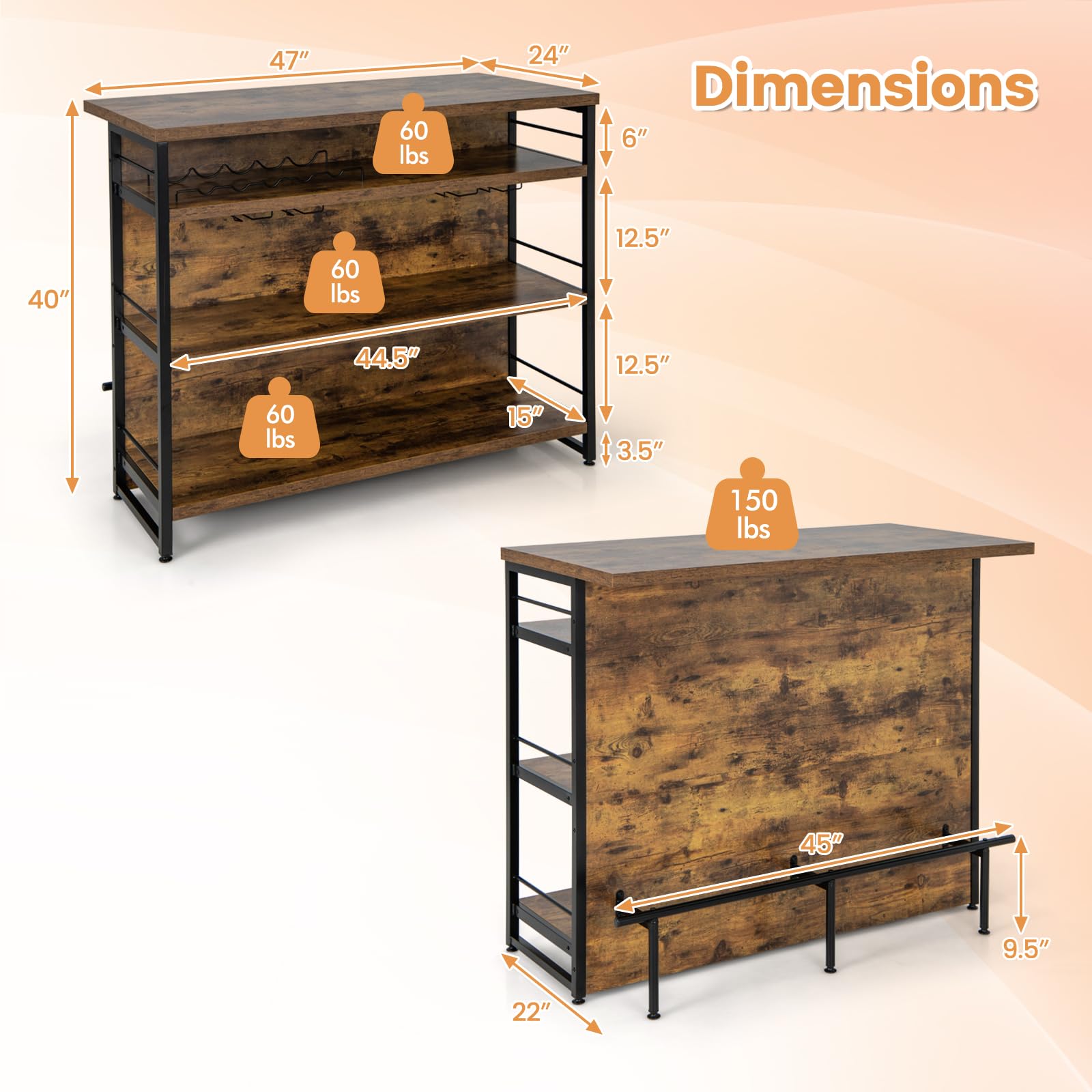 4 Tier Liquor Bar Table with Footrest - Giantex