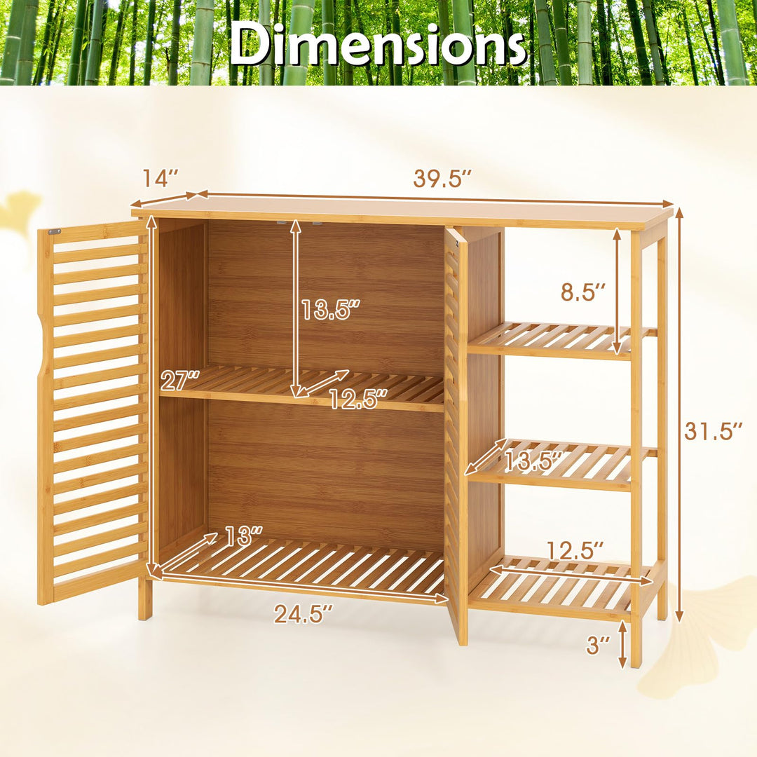 Giantex Bamboo Bathroom Storage Cabinet 2-Door Storage Organizer with Shelves