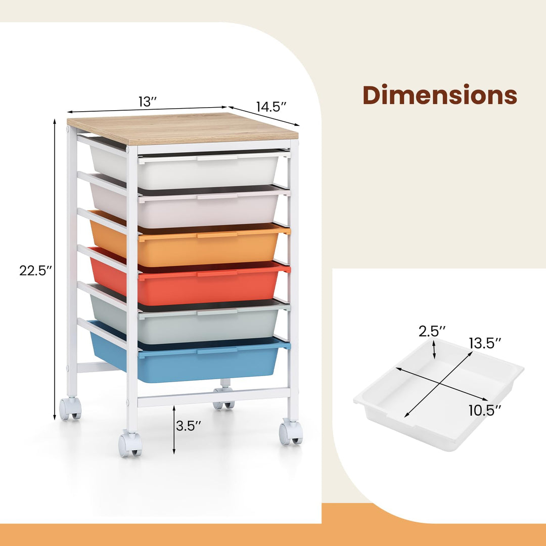 Giantex 6-Drawer Rolling Storage Cart with Wooden Tabletop