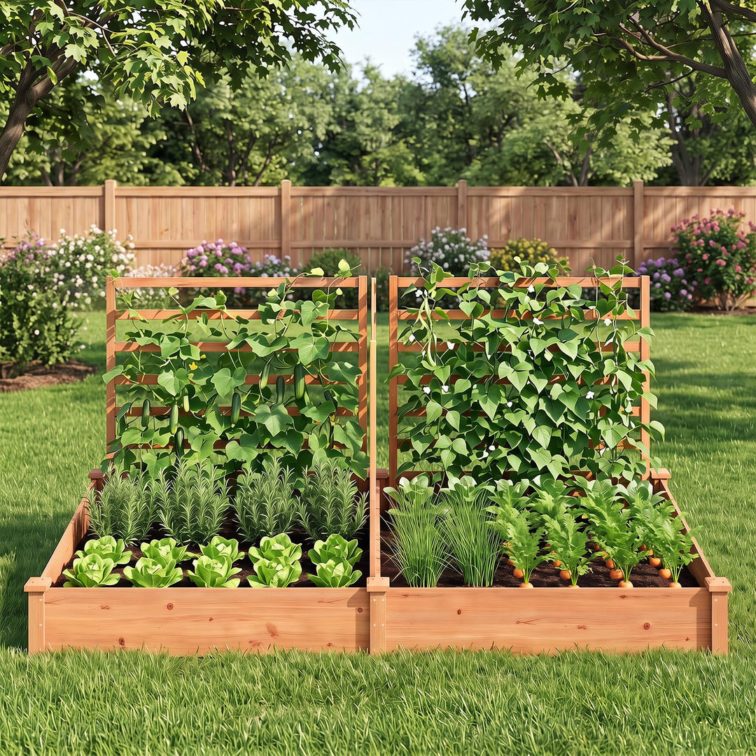 GIANTEX Raised Garden Bed with 3 Trellis for Patio Backyard Lawn