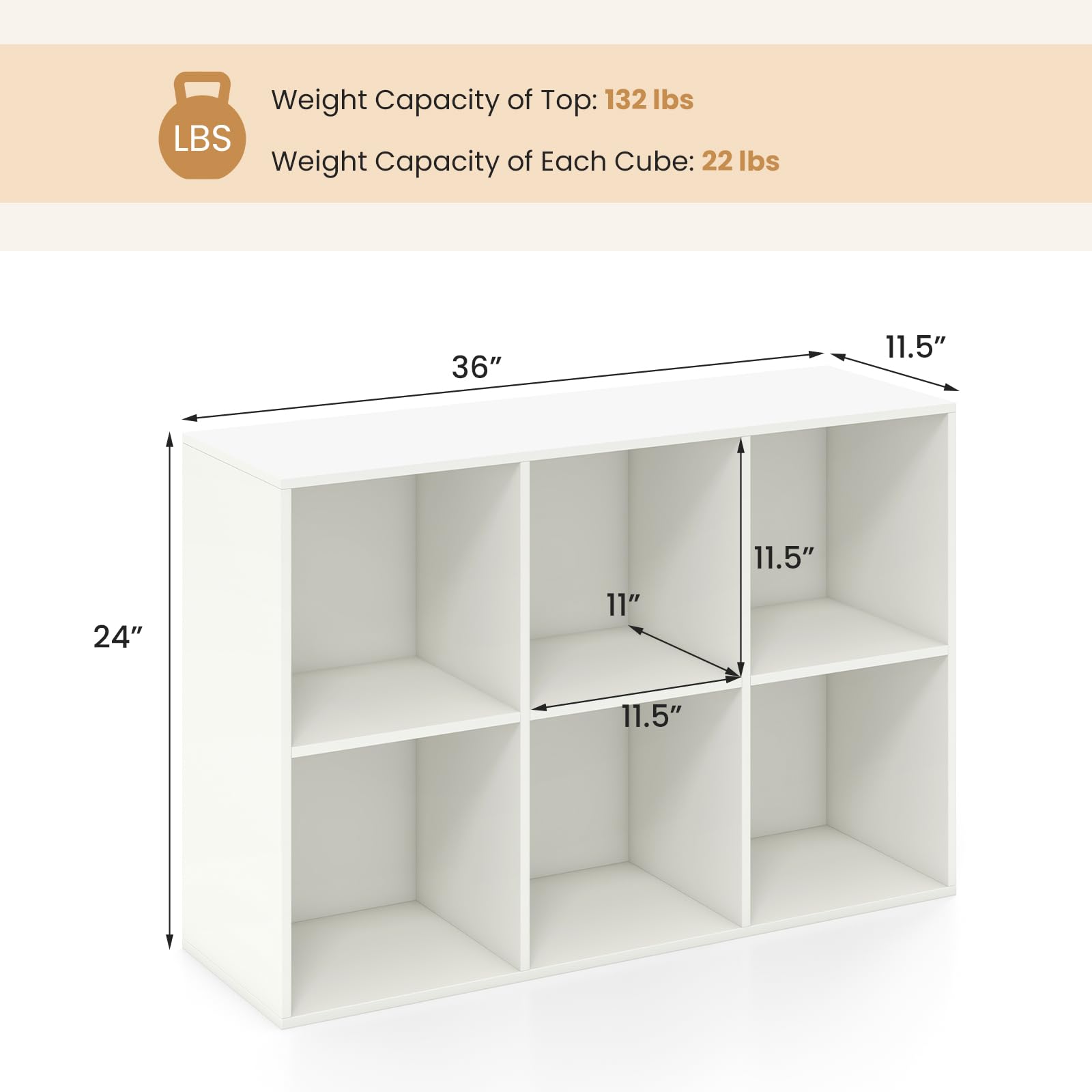Giantex 6-Cube Bookcase, 3-Tier Cubby Bookshelf, Horizontal Vertical Display Rack with Anti-Tipping Kits