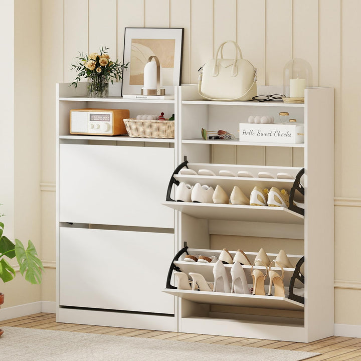 Giantex Shoe Cabinet with 2 Flip Drawers Freestanding Narrow Shoe Organizer Cabinet