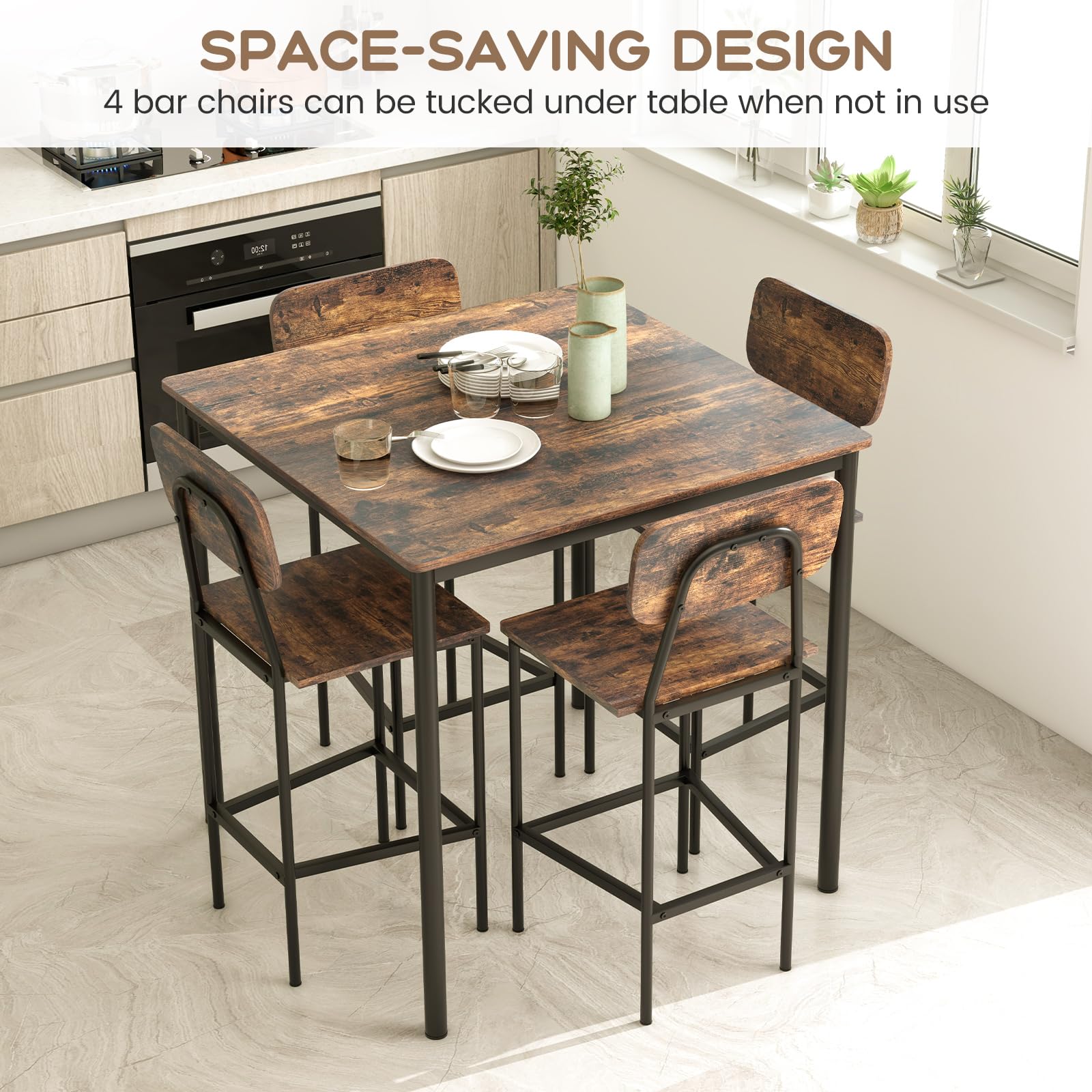 Giantex 5-Piece Dining Table Set W/Counter Height Table & 4 Bar Stools