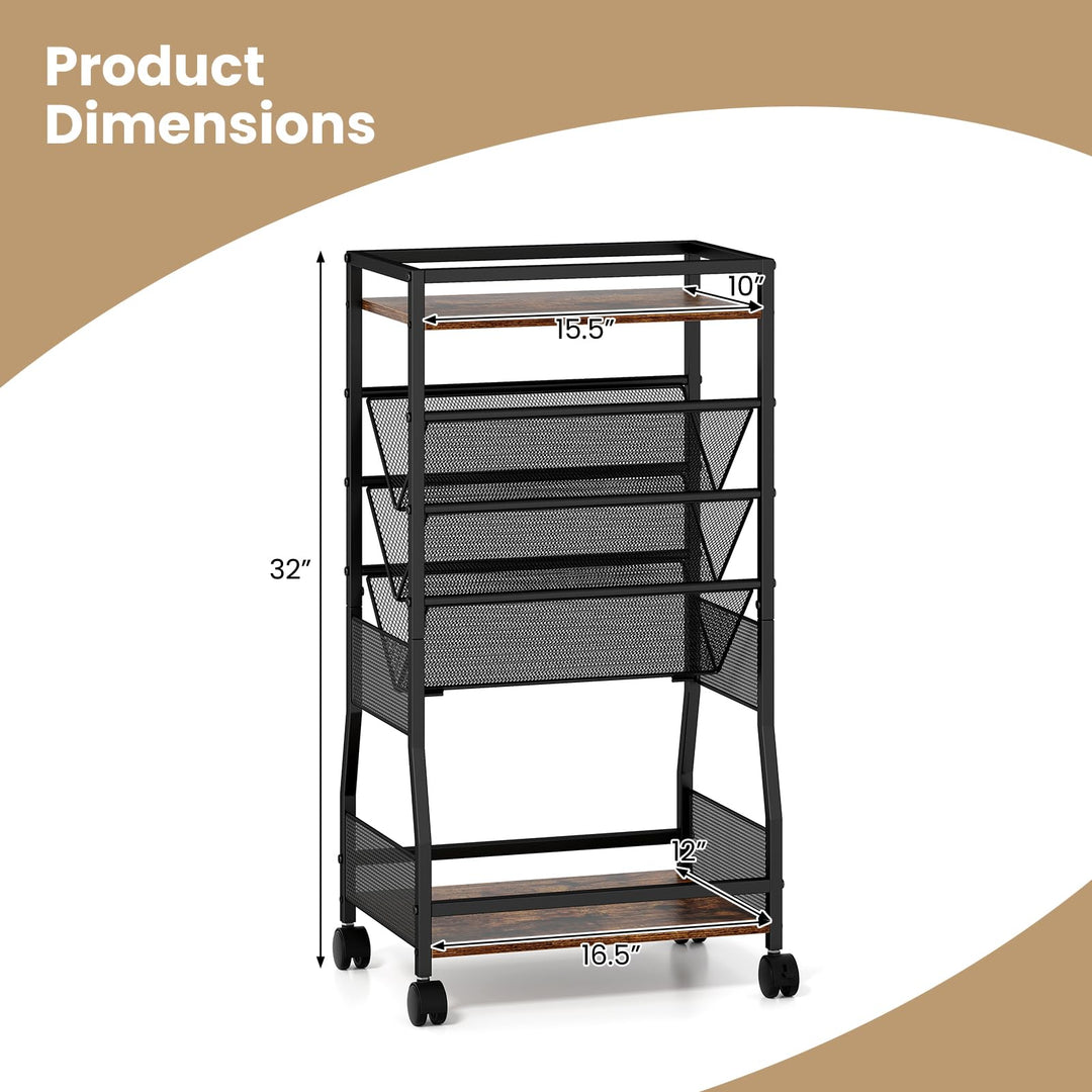 Giantex 32" H 5-Tier Rolling File Cart with Sloped Mesh Magazine Racks (1/2)