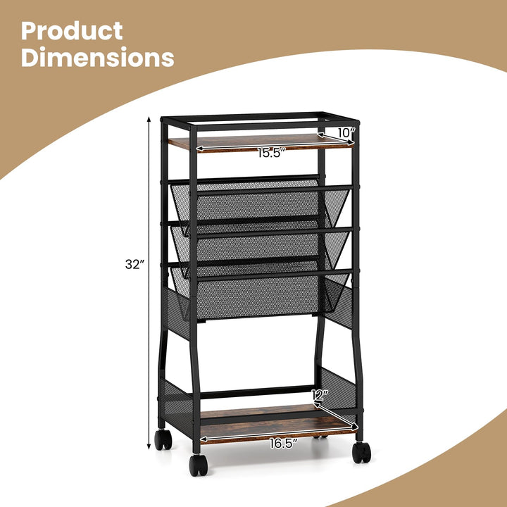 Giantex 32" H 5-Tier Rolling File Cart with Sloped Mesh Magazine Racks (1/2)