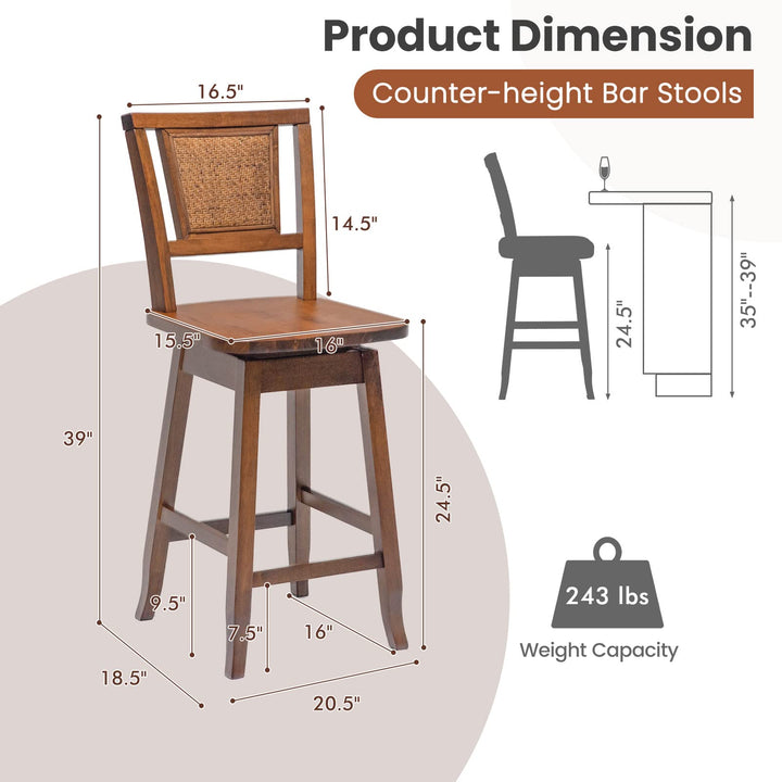Giantex 24.5 Inch Counter Height Bar Stool with Rattan Back