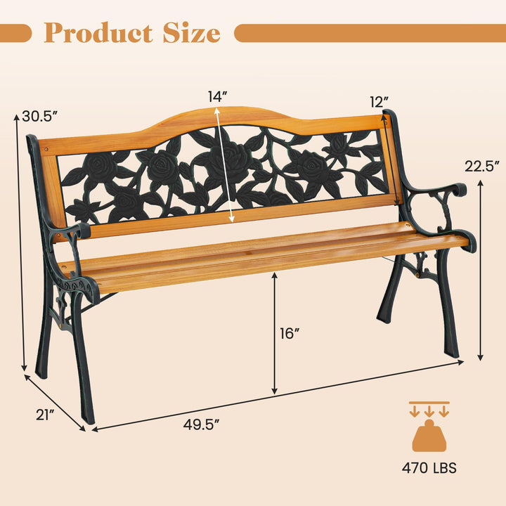 Giantex Outdoor Bench, Garden Bench with Slatted Seat, Curved Armrests, Flower Pattern Backrest, 470 Lbs Capacity