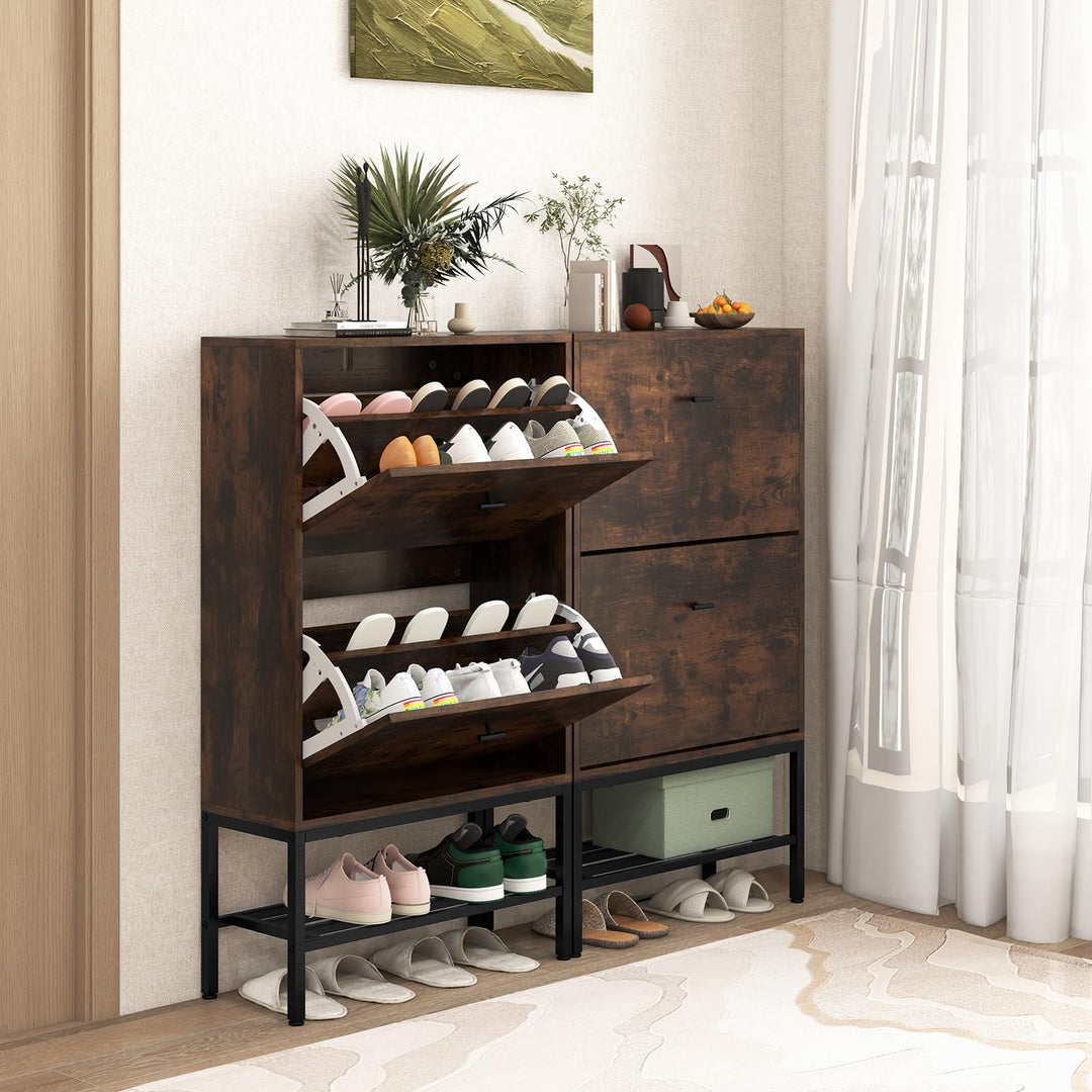 Giantex Shoe Storage Cabinet - Hidden Shoe Organizer with 2 Flip Drawers, Adjustable & Removable Interior Shelves