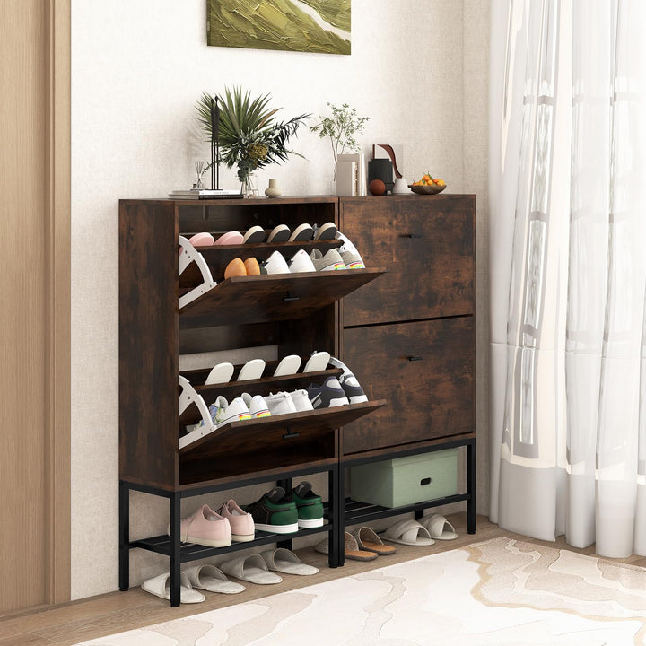 Giantex Shoe Storage Cabinet - Hidden Shoe Organizer with 2 Flip Drawers, Adjustable & Removable Interior Shelves
