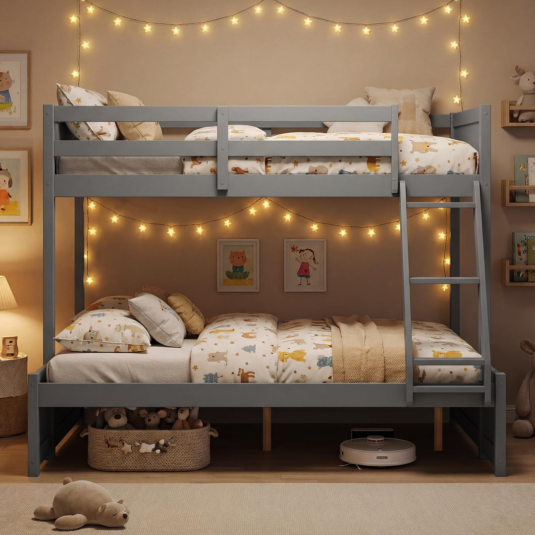 Giantex Twin Over Full Bunk Bed Wood Bunk Bed