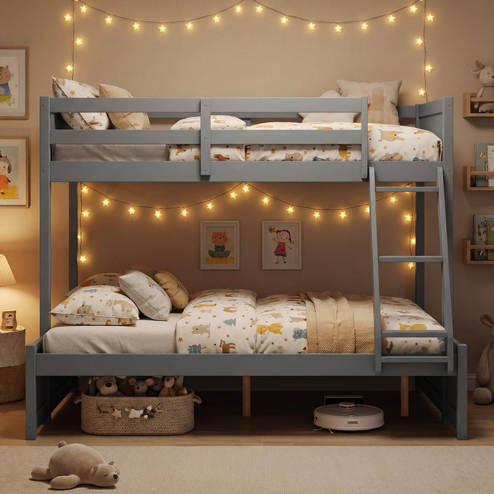 Giantex Twin Over Full Bunk Bed Wood Bunk Bed