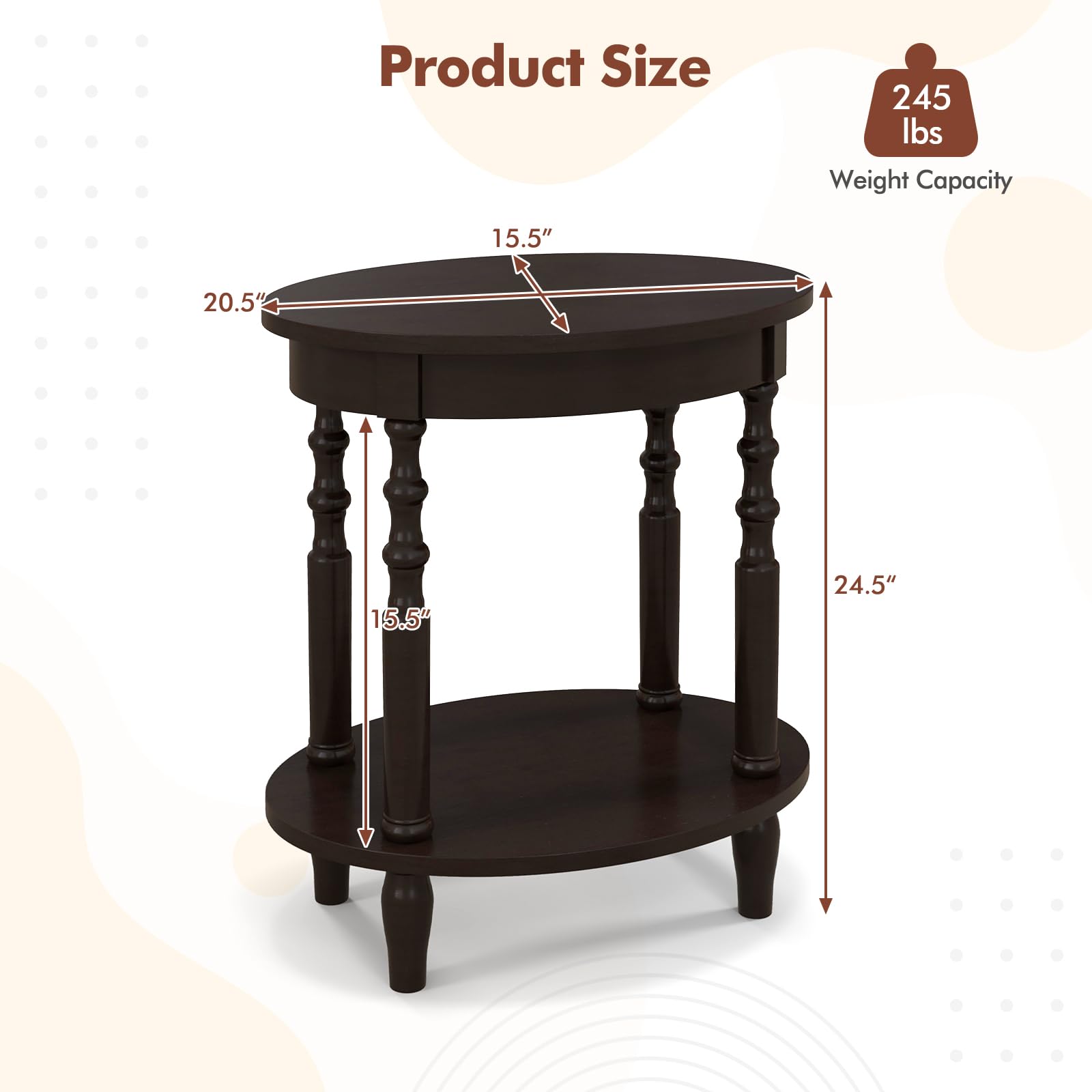 Giantex End Table with Storage Shelf Set of 2, 24.5" Oval Round Side Table with Solid Wood Legs
