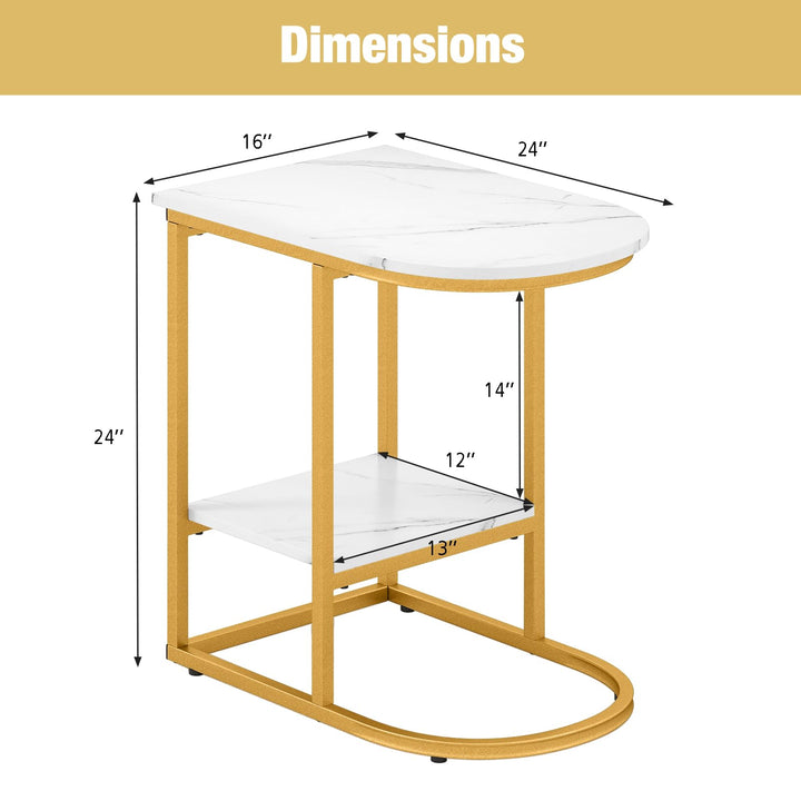 Giantex C Shaped End Table with Faux Marble Tabletop and Storage Shelf
