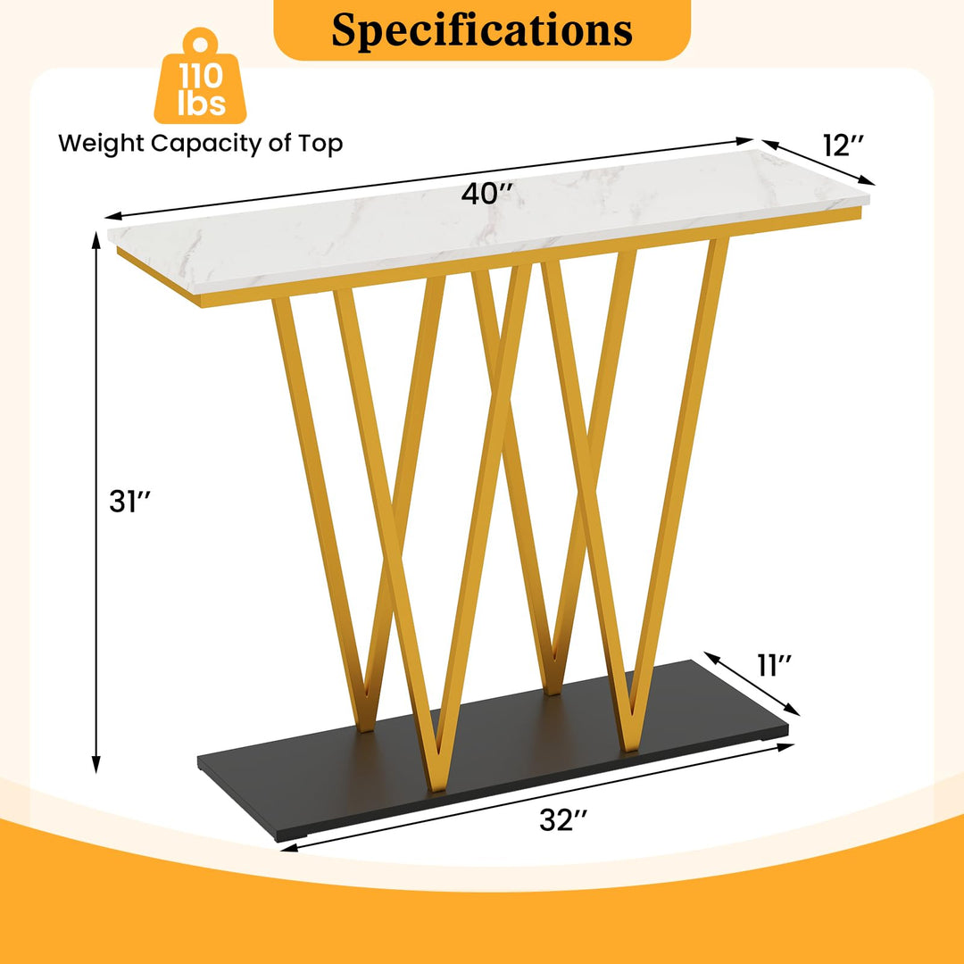 Giantex Gold Entryway Table 40 Inch Modern Console Table with Faux Marble Table and Metal Frame