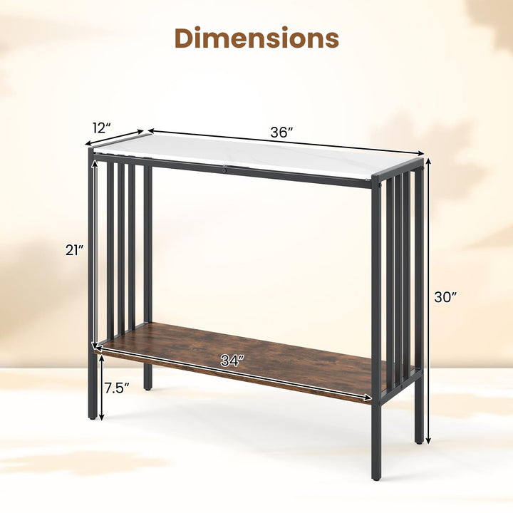 Giantex  2 Tier Industrial Entryway Table with Sintered Stone Tabletop and Open Shelf