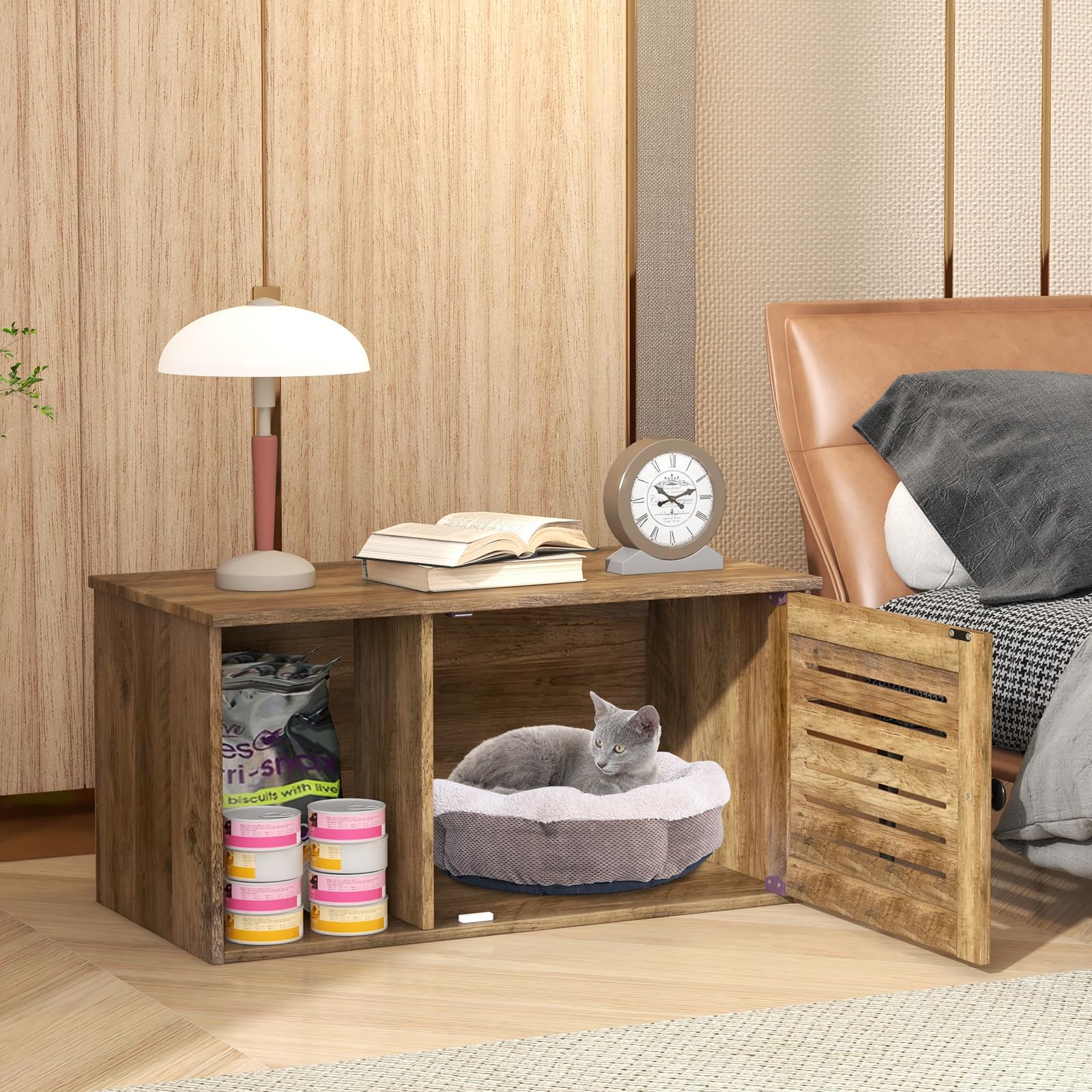 Giantex Cat Litter Box Enclosure - Litter Box Hidden Furniture with Louvered Door, Front Entry, Storage Cabinet