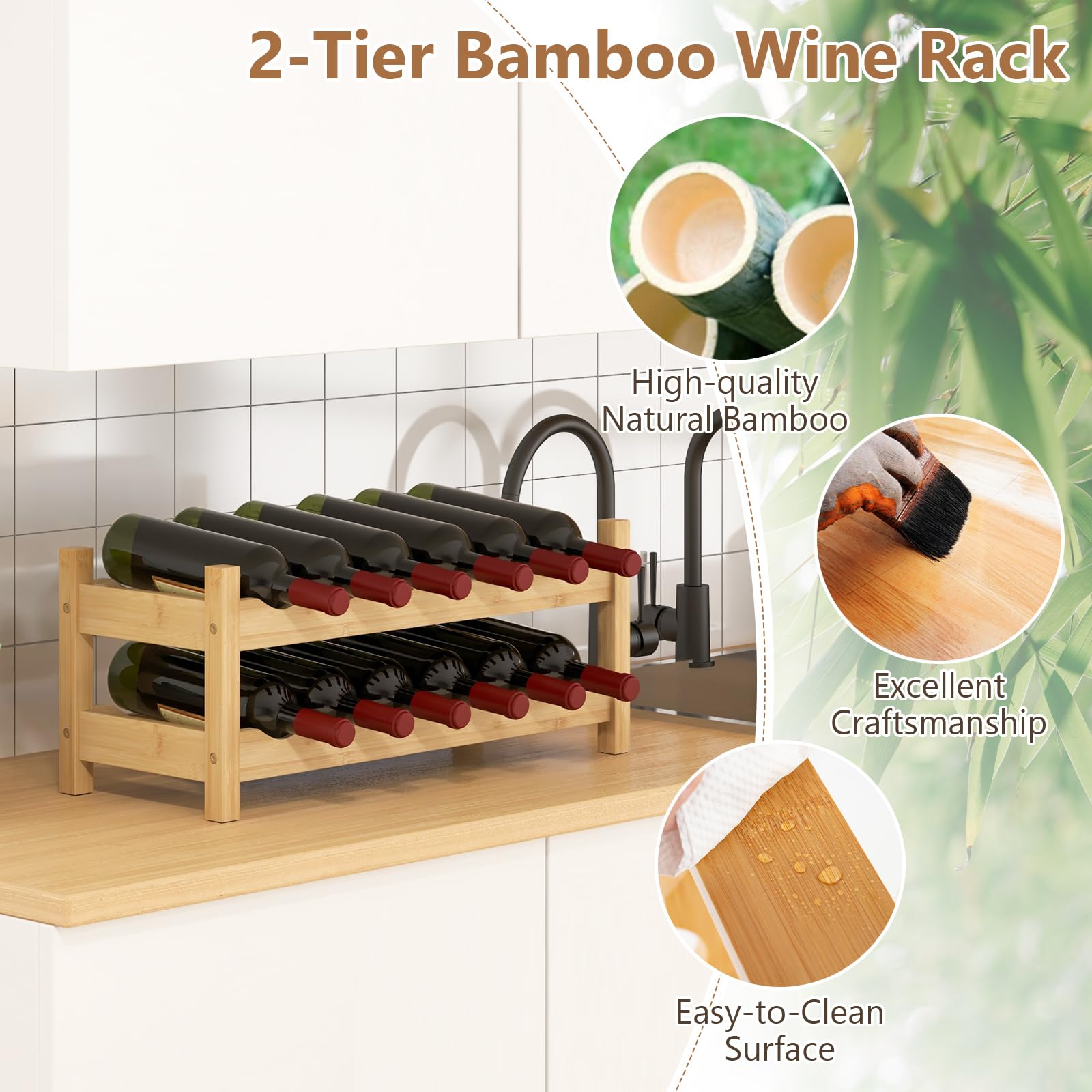 Giantex Bamboo Wine Rack, 2/3 Tier 12/18 Bottle Wine Storage Cabinet Shelf