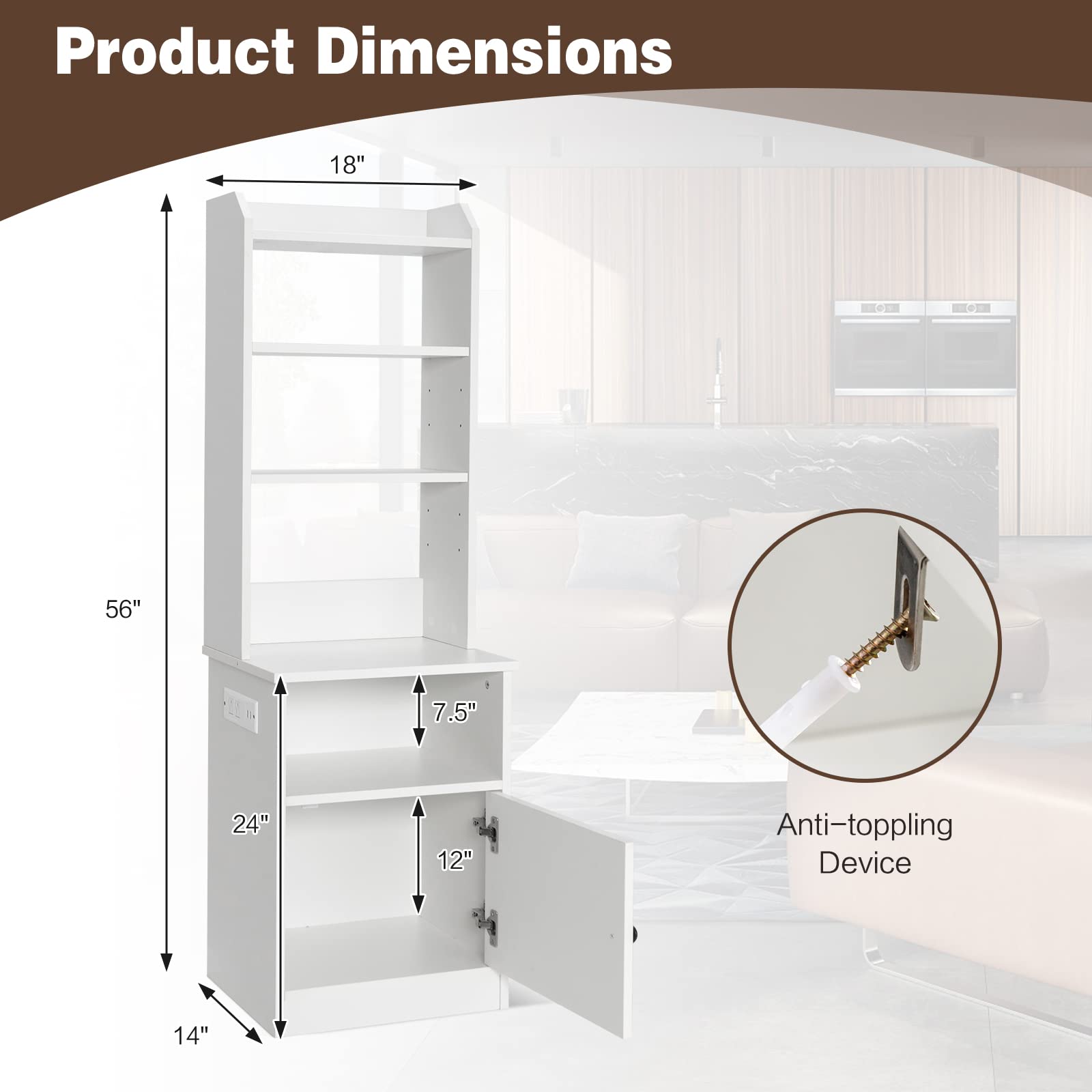 Giantex Nightstand with Charging Station - 55" Tall Bedside Table