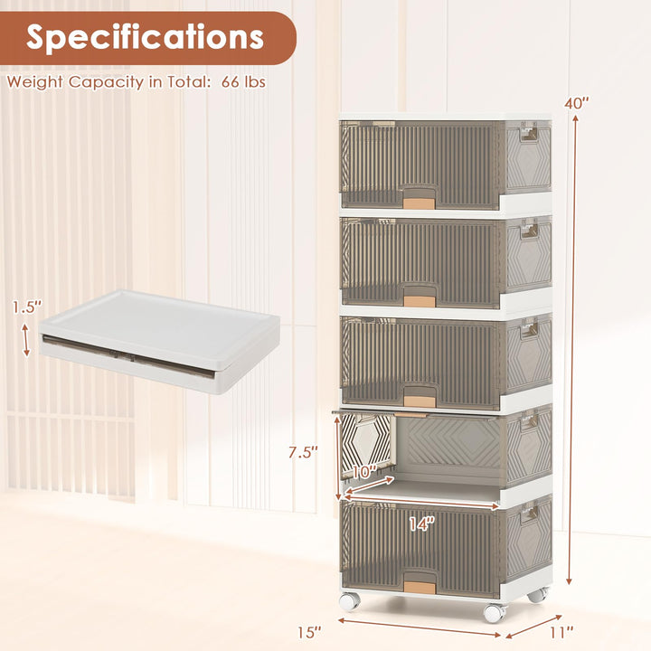 Giantex 5 Tier Stackable Storage Bins with Lids 22.5 Gal Foldable Shoe Storage Box