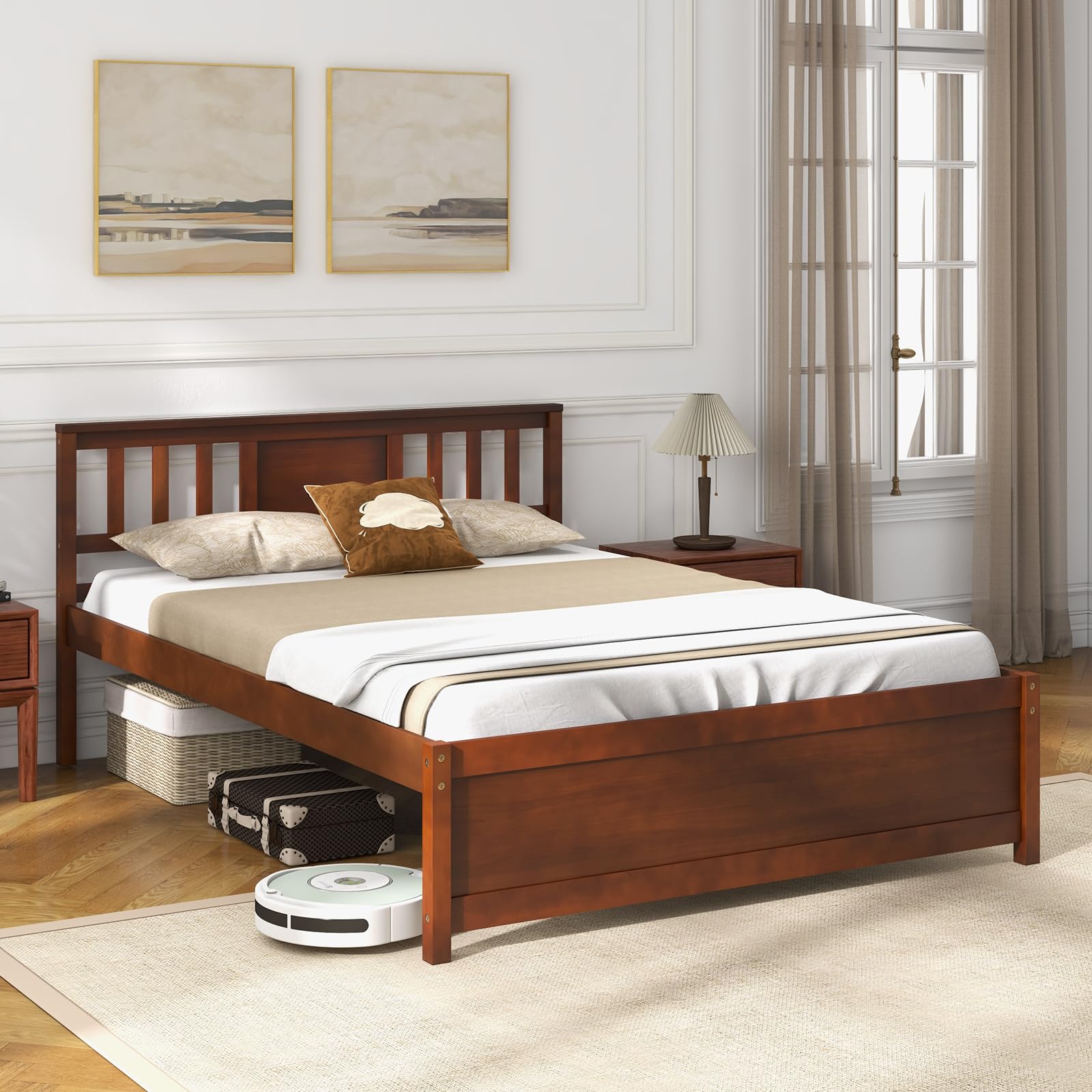 Giantex Solid Wood Platform Bed Frame, Mid Century Full Bed Frame with Headboard