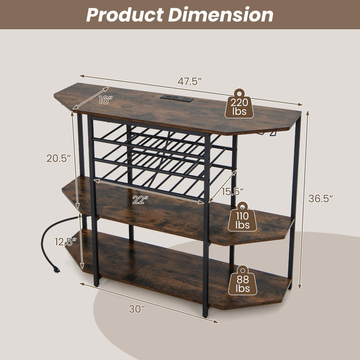 Giantex Wine Bar Cabinet with Power Outlet, Mini Coffee Bar Stand Table with 21 Bottle Wine Rack & Glass Holders