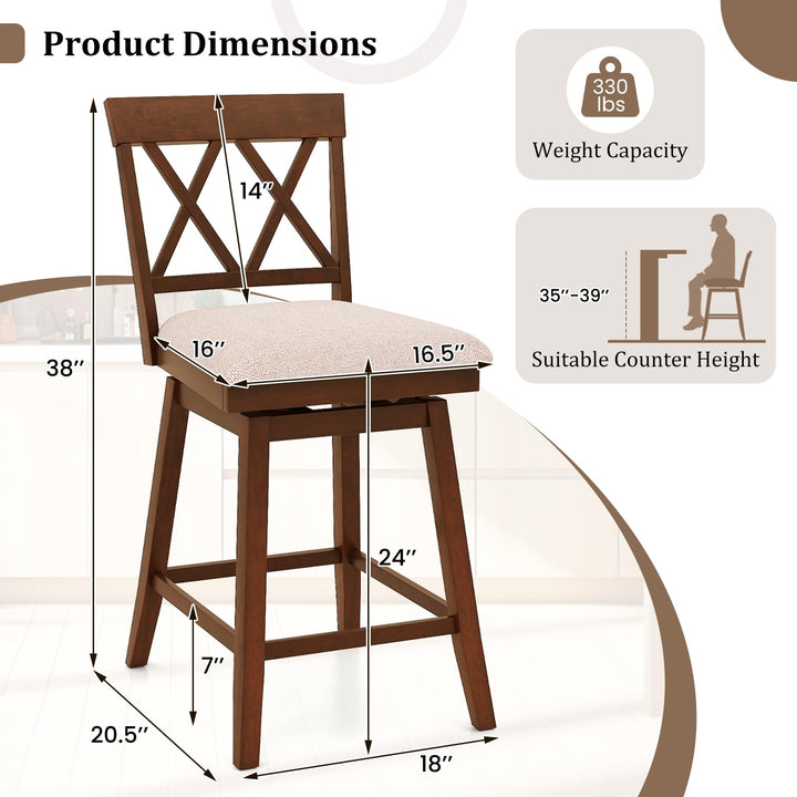 Giantex Counter Height Bar Stool with Crossed Backs and Rubber Wood Legs