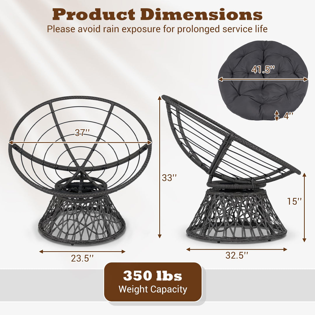 Giantex 360° Swivel Papasan Chair | Round Wicker Lounge Chair with Thick Cushion and Metal Frame