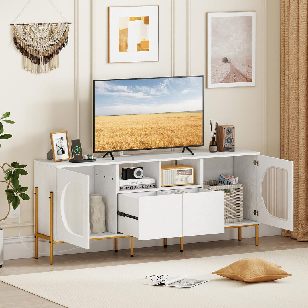 Giantex White TV Stand for TVs up to 70" Modern Entertainment Center with Power Outlets
