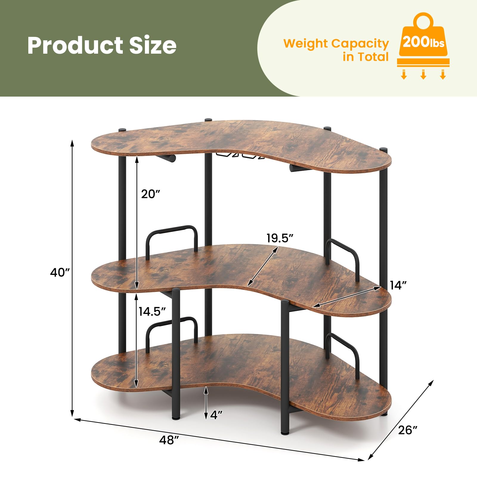 Giantex 3-Tier Bar Table, Corner Bar Cabinet, Liquor Home Bar Unit with Stemware Racks & Storage Shelves